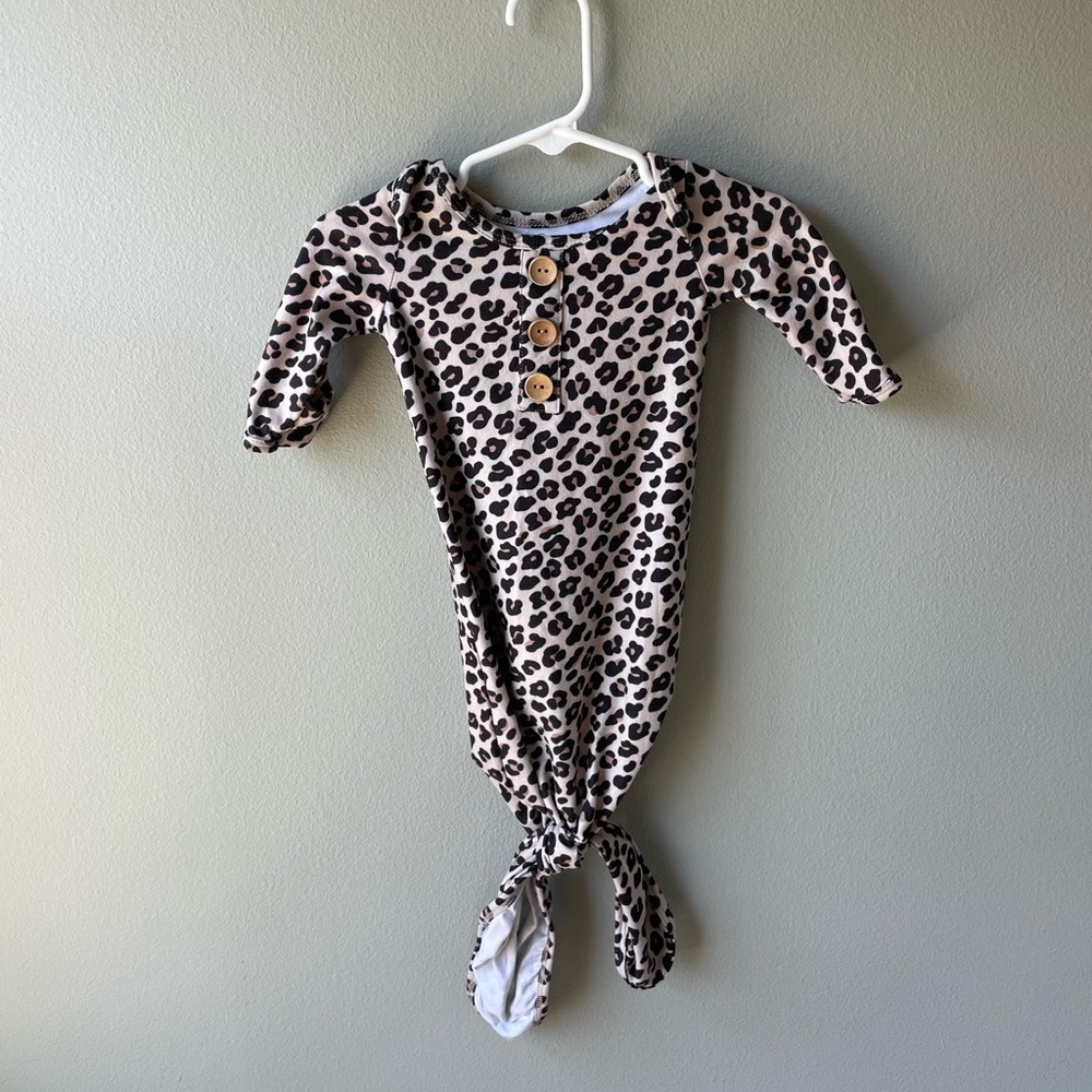 Caden Lane Leopard Print Brown and Tan Knotted Gown with Henley Button Details